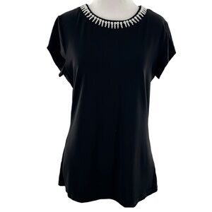 Adriana Papell womens top size M black gem embellished scoop neck old money